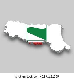 3d isometric Map of Emilia-Romagna is a region of Italy with national flag