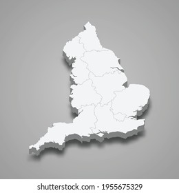 Mapa isométrico 3d de Inglaterra, aislado con ilustración de vector de sombra