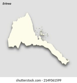 3d isometric map of Eritrea isolated with shadow. Paper card style vector illustration