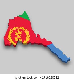 3d Mapa isométrico de Eritrea con bandera nacional. Ilustración vectorial.