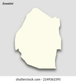 3d isometric map of Eswatini isolated with shadow. Paper card style vector illustration