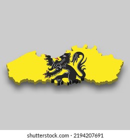3d isometrische Karte von Flandern ist eine Region Belgiens mit nationaler Flagge
