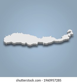 3d isometric map of Flores is an island in Indonesia, isolated vector illustration