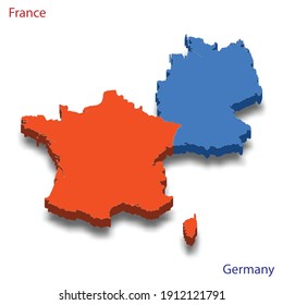 3d isometric map France and Germany, Franco–German relations vector illustration