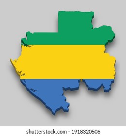 3d isometric Map of Gabon with national flag. Vector Illustration.