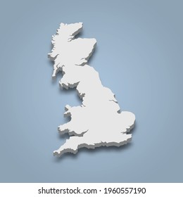 3d isometric map of Great Britain is an island in Europe, isolated vector illustration