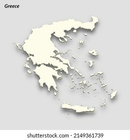 3d isometric map of Greece isolated with shadow. Paper card style vector illustration