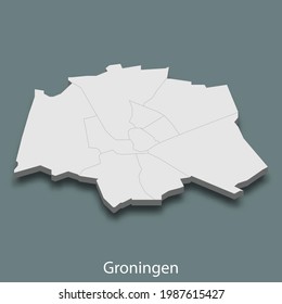 3d isometric map of Groningen is a city of Netherlands, vector illustration