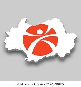 3d isometric Map of Gwangju is a region of South Korea with national flag