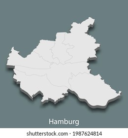 3d isometric map of Hamburg is a city of Germany, vector illustration