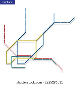 3d isometric Map of the Hamburg metro subway. Template of city transportation scheme for underground road