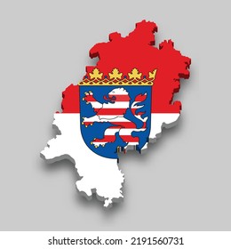 3d isometrische Karte Hesse ist ein Bundesland mit nationaler Flagge