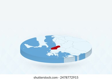 3D Isometric Map Highlighting Albania in Red. Vector illustration.