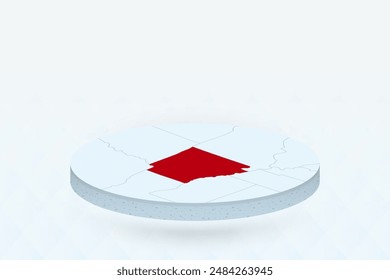 3D Isometric Map Highlighting Arkansas in Red. Vector illustration.