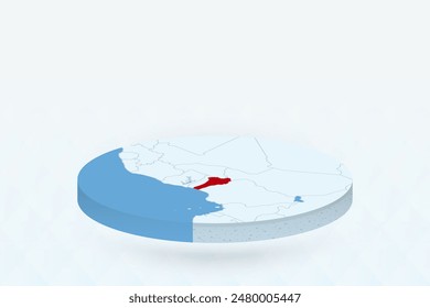 3D Isometric Map Highlighting Benin in Red. Vector illustration.