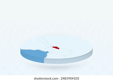 3D Isometric Map Highlighting Bhutan in Red. Vector illustration.