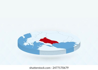 3D Isometric Map Highlighting Bulgaria in Red. Vector illustration.