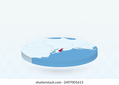 3D Isometric Map Highlighting Delaware in Red. Vector illustration.