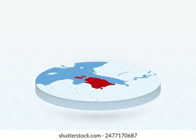 3D-isometrische Karte, die Estland rot hervorhebt. Vektorillustration.