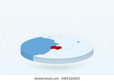 Mapa isométrico 3D que destaca Gabón en rojo. Ilustración vectorial.