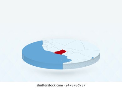 3D Isometric Map Highlighting Ghana in Red. Vector illustration.