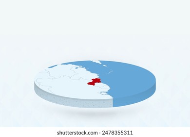 3D Isometric Map Highlighting Guyana in Red. Vector illustration.