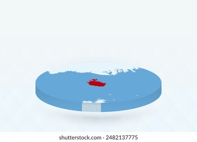 Isometrische 3D-Karte, die Island rot hervorhebt. Vektorillustration.