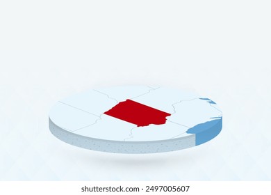 3D Isometric Map Highlighting Iowa in Red. Vector illustration.