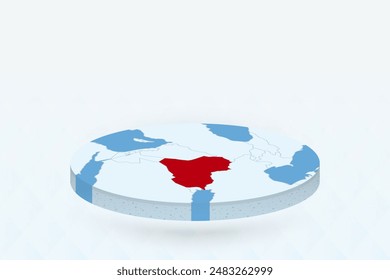 3D Isometric Map Highlighting Iraq in Red. Vector illustration.