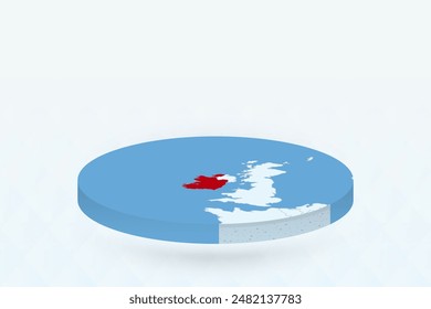3D Isometric Map Highlighting Ireland in Red. Vector illustration.