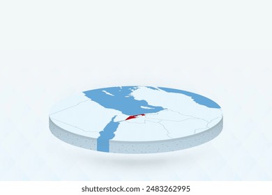 3D Isometric Map Highlighting Israel in Red. Vector illustration.