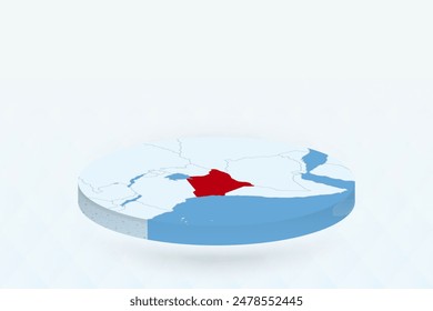 Mapa isométrico 3D que destaca a Kenia en rojo. Ilustración vectorial.