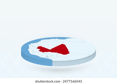 3D Isometric Map Highlighting Mali in Red. Vector illustration.