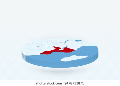 3D Isometric Map Highlighting Mozambique in Red. Vector illustration.