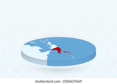 3D Isometric Map Highlighting Papua New Guinea in Red. Vector illustration.