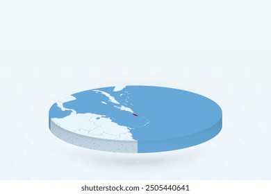 3D Isometric Map Highlighting Puerto Rico in Red. Vector illustration.