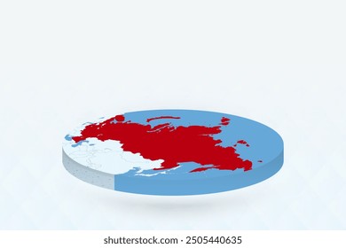 3D Isometric Map Highlighting Russia in Red. Vector illustration.