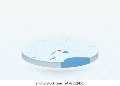 Mapa isométrico 3D que destaca Ruanda en rojo. Ilustración vectorial.