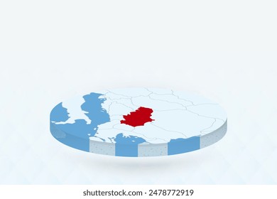 Mapa isométrico 3D que destaca Serbia en rojo. Ilustración vectorial.