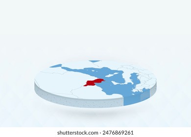 3D Isometric Map Highlighting Tunisia in Red. Vector illustration.