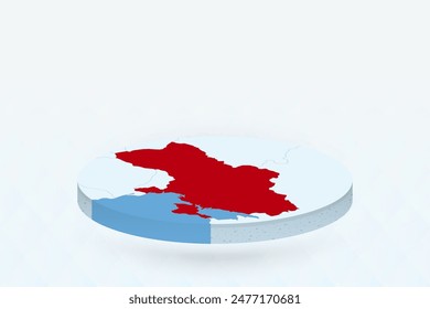Mapa isométrico 3D que destaca Ucrania en rojo. Ilustración vectorial.