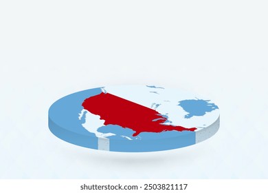 Mapa isométrico 3D resaltando EE.UU. en rojo. Ilustración vectorial.