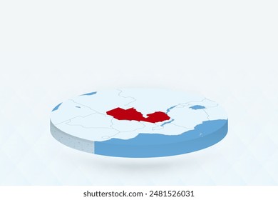 3D Isometric Map Highlighting Zambia in Red. Vector illustration.