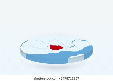 3D Isometric Map Highlighting Zimbabwe in Red. Vector illustration.