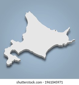 3d isometric map of Hokkaido is an island in Japan, isolated vector illustration