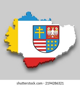 3d isometric Map of Holy Cross is a region of Poland with national flag