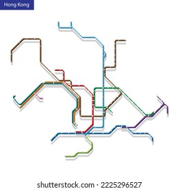 3d isometric Map of the Hong Kong metro subway. Template of city transportation scheme for underground road