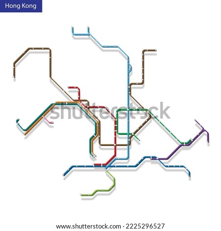 3d isometric Map of the Hong Kong metro subway. Template of city transportation scheme for underground road