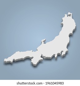 3d isometric map of Honshu is an island in Japan, isolated vector illustration