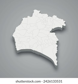 3d isometric map of Huelva is a province of Spain with borders municipalities